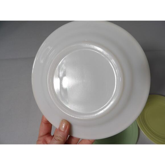 Vintage Hazel Atlas Moderntone Platonite Bread Plates 6.75" Yellow Green 5 Pc - Picture 4 of 11